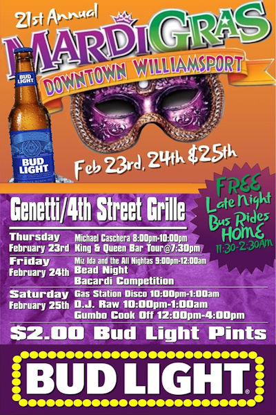 2017 Mardi Gras Events/Specials at The 4th Street Grille and Ale House